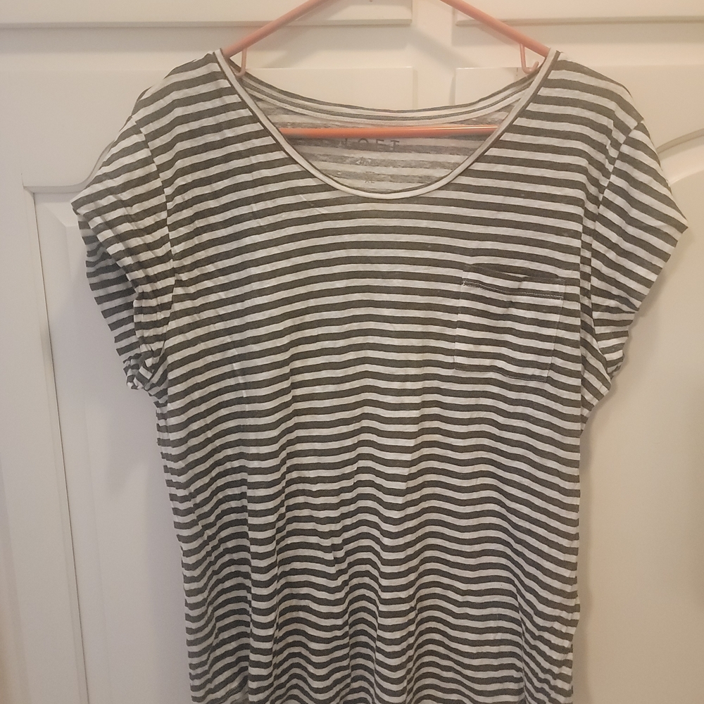 LOFT Olive and Cream Striped Top